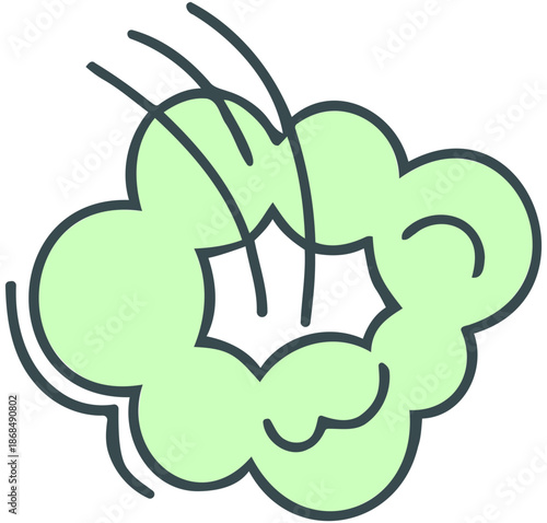 A cartoon-style green explosion occurs rapidly outdoors with smoke.