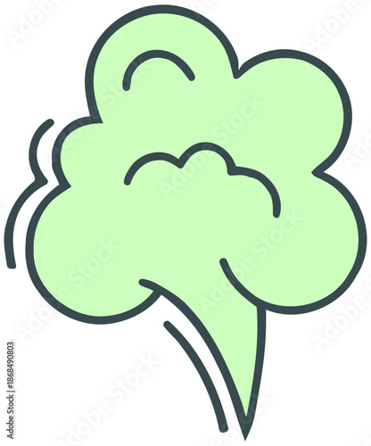 A smiling green clover with motion lines is moving quickly outdoors