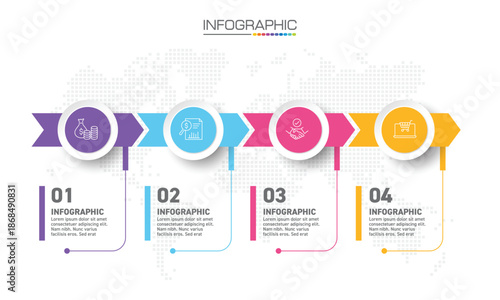 Infographics design 4 steps with marketing icons can be used for workflow layout, diagram, annual report, web design.