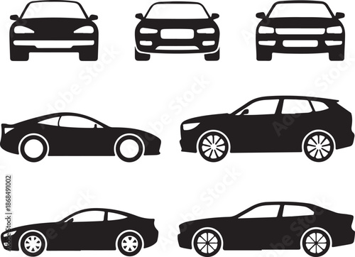 Silhouette of various cars in different angles and styles