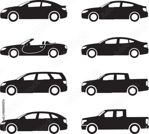 collection of various car types and models in profile