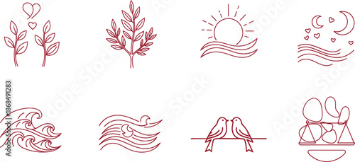 Minimalist line art collection with nature, love, and abstract elements