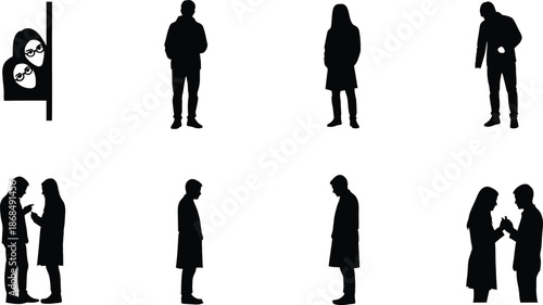 Collection of diverse people silhouettes in various poses and interactions
