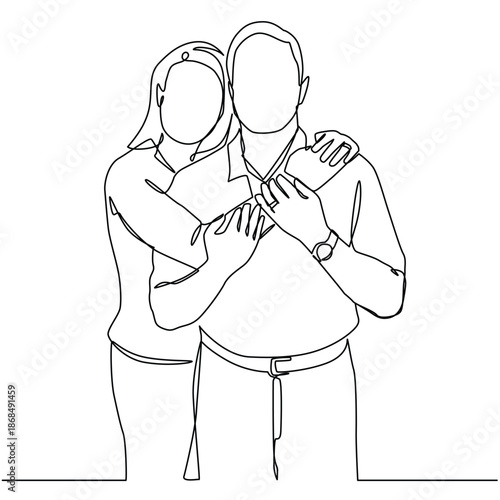 Husband and wife couple one line drawing. Husband and wife couple single line illustration. Husband and wife couple minimalist line art. Husband and wife couple vector art