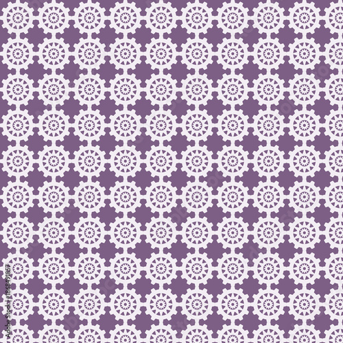 Seamless Industrial Pattern with White Gears and Cogwheels on Purple Background