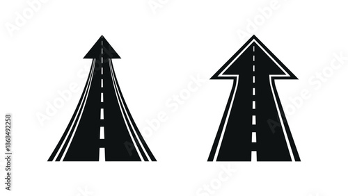 Two abstract road illustrations pointing upwards on a white background.