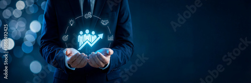 Upskilling for future skills. A glowing growth chart and skill icons, symbolizing continuous upskilling, workforce development, innovation and future ready capabilities in a digital economy.