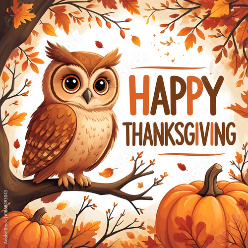 Happy thanks giving card with owl