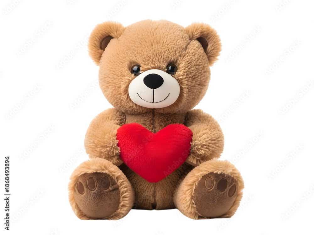 Fototapeta premium Teddy bear holding heart isolated on white background