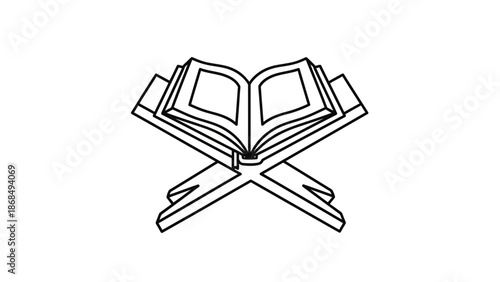 Open Holy Book on Stand Icon – Islamic Education Line Illustration