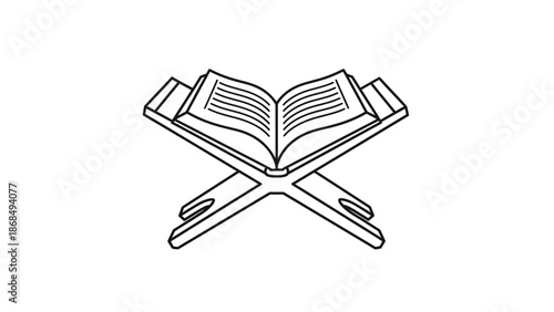 Open Holy Book on Stand Icon – Islamic Education Line Illustration