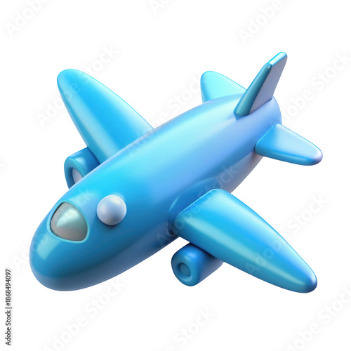 Blue cartoon airplane isolated on transparent background