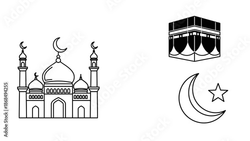 Open Holy Book on Stand Icon – Islamic Education Line Illustration