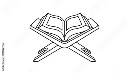 Open Holy Book on Stand Icon – Islamic Education Line Illustration