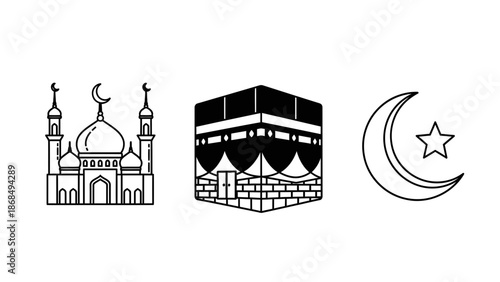 Open Holy Book on Stand Icon – Islamic Education Line Illustration