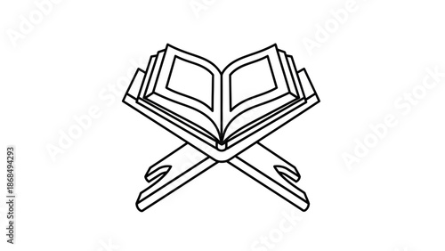Open Holy Book on Stand Icon – Islamic Education Line Illustration