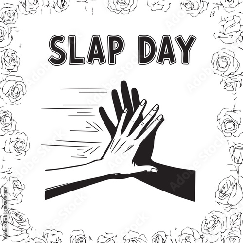 Slap Day Vector Illustration with High Five Motion and Decorative Rose Frame