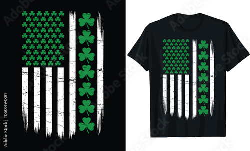 St. Patrick's Day American Flag Shamrock T-Shirt Design