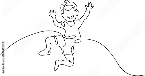 Child joyfully jumping on hill Vector