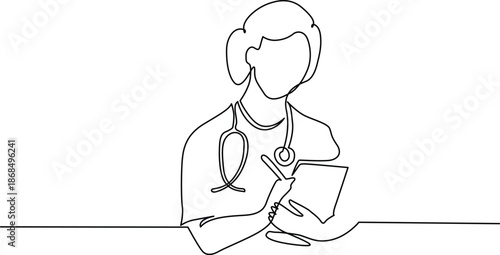 Doctor reviewing medical notes Vector