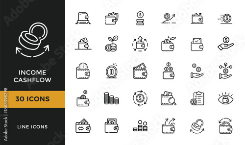 income and cashflow thin line icons set for finance and money management