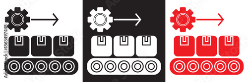 Factory Industry Icons Set in Red Black. Minimal factory and manufacturing icons production, automation, and energy concepts, presented as clean vector illustrations in black, white EPS10/AI.
