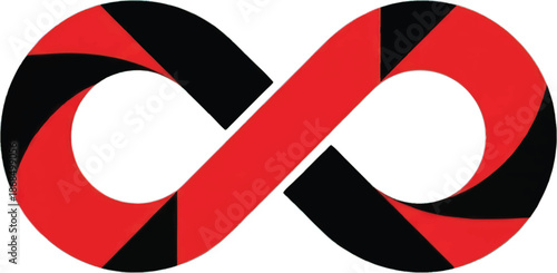 Modern Red and Black Abstract Infinity Symbol on White Background Representing Endless Possibilities and Continuous Flow