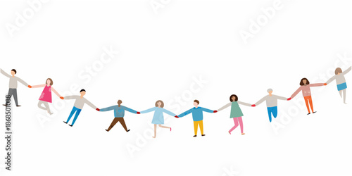 A colorful line of people holding hands symbolizing unity and togetherness