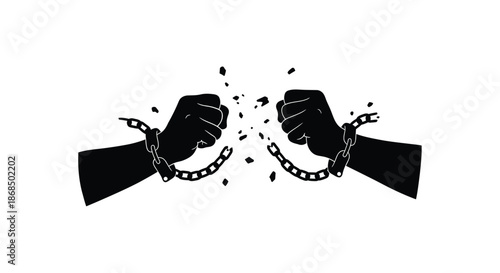 Breaking free from restraints A powerful image of hands shattering chains silhouette
