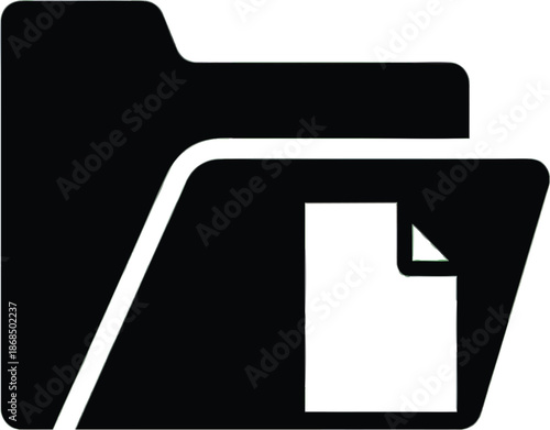 Black Folder with Document Icon - Flat Design for Digital File Storage, Data Management, Office and Business Concepts