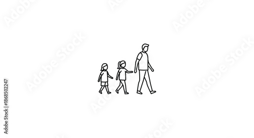 A family walking together featuring a mother father and two children silhouette