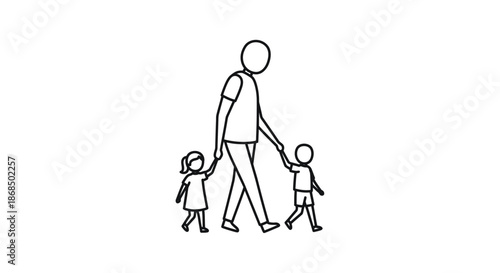 A father lovingly walks with his two young children a heartwarming family silhouette