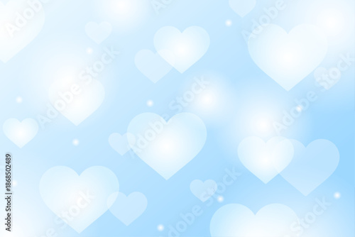 水色背景に白いハートが浮かぶバレンタイン向け可愛いイラスト