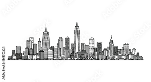 Detailed skyline illustration of a metropolitan city showcasing iconic buildings silhouette