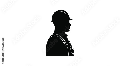 A striking black silhouette of a construction worker in a hard hat and vest