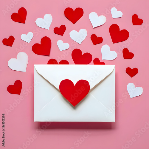 Romantic love letter envelope surrounded by hearts