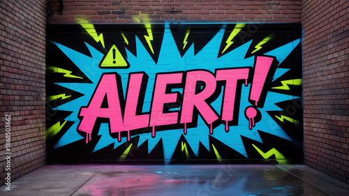 Urban graffiti street art on brick wall featuring 