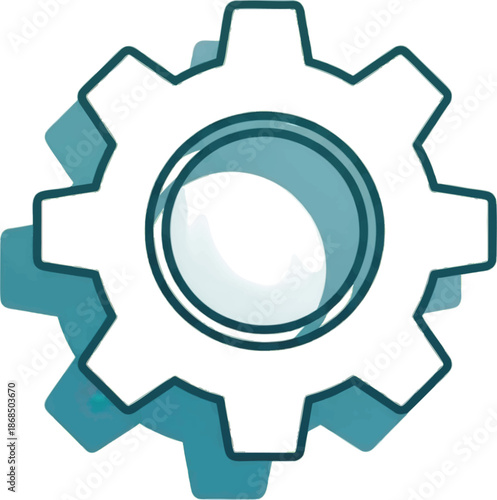 Teal Blue Cogwheel Gear Icon Illustration for Settings, Technology, Process, and Industrial Concepts
