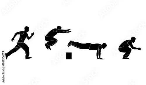 Parkour Motion Sequence Physical Learning Flat Vector Illustration
