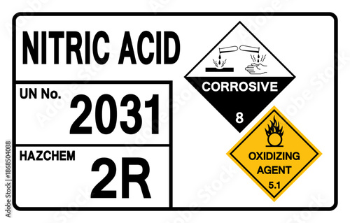 Nitric Acid UN 2031 Symbol Sign, Vector Illustration, Isolate On White Background, Label.EPS10
