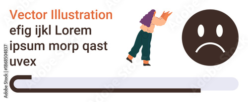 Emotional awareness, mental health, task failure, productivity, analytics, disappointment. Sad face icon, progress bar and person in motion. Emotional awareness and mental health concepts