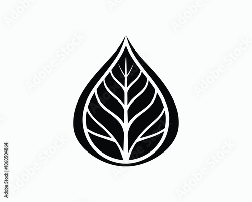 Black Silhouette of a Leaf Inside a Water Droplet Shape Keywords: leaf, water, droplet, drop, nature, organic, eco