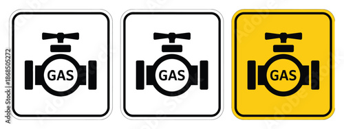 Gas pipe and valve icon set for energy utility safety, industrial pipeline symbols, pressure control, hazard prevention, and maintenance illustration.