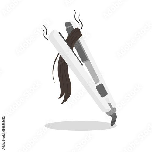  Hair iron isolated on white background. Hair straightener. Professional hair styling. .