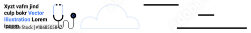 Data storage, cloud computing, healthcare, medical diagnostics, system integration, minimalism. Graphic a stethoscope and cloud with abstract lines. Cloud computing and healthcare concept