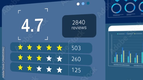 Rating counter feedback review webpage one to five star number and score concept footage animation.