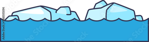 Vector art of a sea ice pack floating in blue water. It symbolizes the Arctic environment, polar climate research, and the melting of glaciers due to global warming.