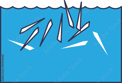 Illustration of frazil ice crystals suspended in supercooled water. These needle-like shards represent the early stage of ice formation in turbulent rivers or oceans.