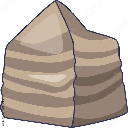 Illustration of a rock with horizontal bands representing glacial striations. It symbolizes the erosive power of glaciers carving grooves into bedrock, marking geological history.