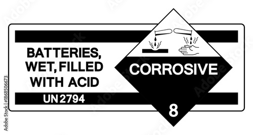Batteries Wet Filled With Acid UN 2794 Symbol Sign, Vector Illustration, Isolate On White Background Label.EPS10